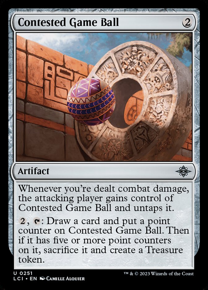 This Is An Image Of The Magic The Gathering Card Contested Game Ball From The Set The Lost Caverns of Ixalan - Designed By Artist Camille Alquier