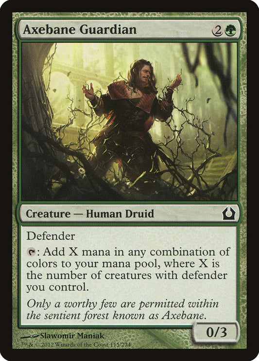 This Is An Image Of The Magic The Gathering Card Axebane Guardian From The Set Tarkir: Dragonstorm Commander - Designed By Artist Slawomir Maniak