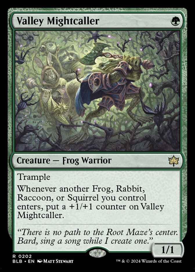This Is An Image Of The Magic The Gathering Card Valley Mightcaller From The Set Bloomburrow - Designed By Artist Matt Stewart