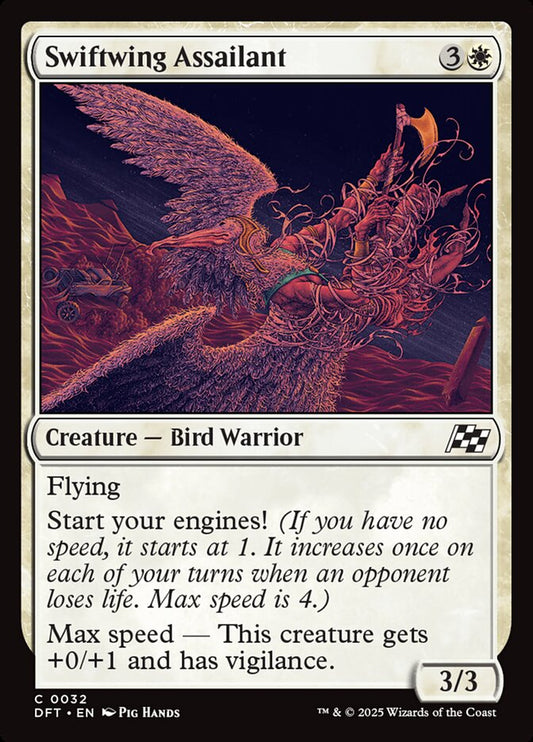 This Is An Image Of The Magic The Gathering Card Swiftwing Assailant From The Set Aetherdrift - Designed By Artist Pig Hands