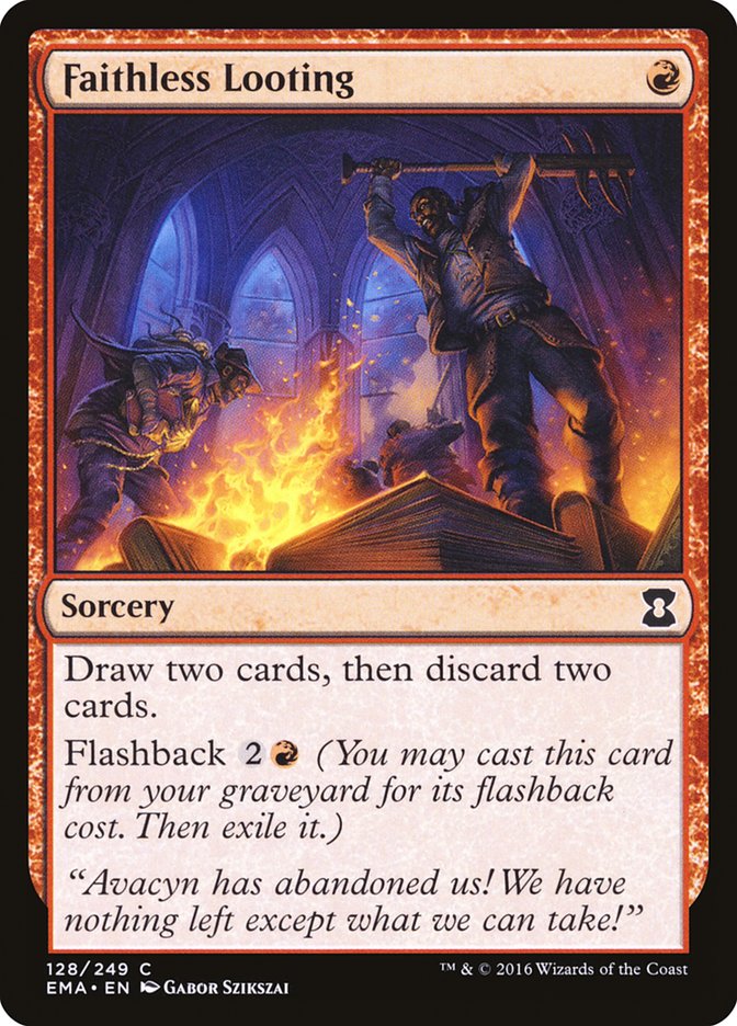 This Is An Image Of The Magic The Gathering Card Faithless Looting From The Set Tarkir: Dragonstorm Commander - Designed By Artist Gabor Szikszai