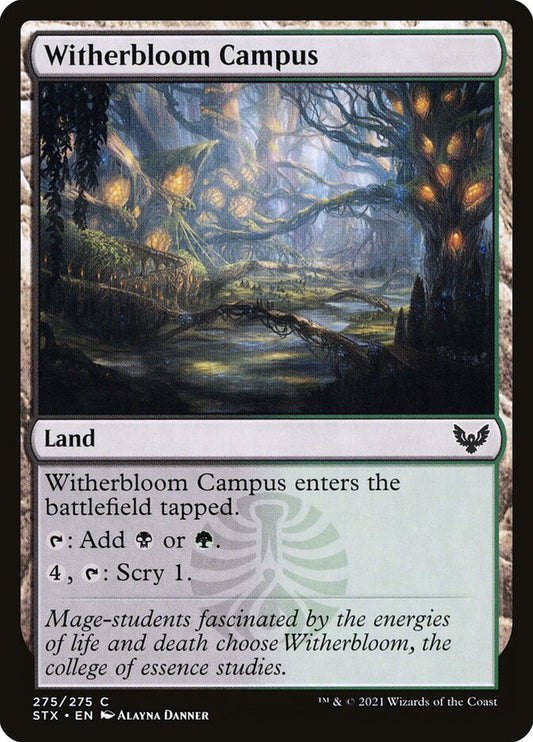 This Is An Image Of The Magic The Gathering Card Witherbloom Campus From The Set Strixhaven: School of Mages - Designed By Artist Alayna Danner