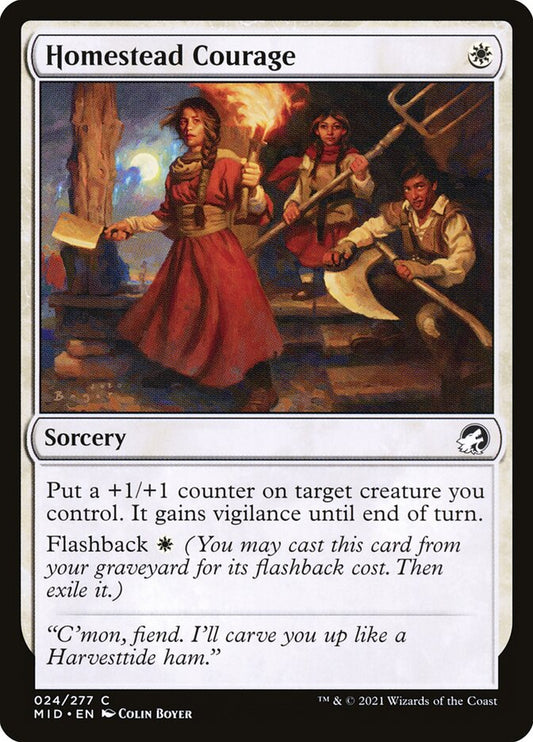 This Is An Image Of The Magic The Gathering Card Homestead Courage From The Set Innistrad: Midnight Hunt - Designed By Artist Colin Boyer