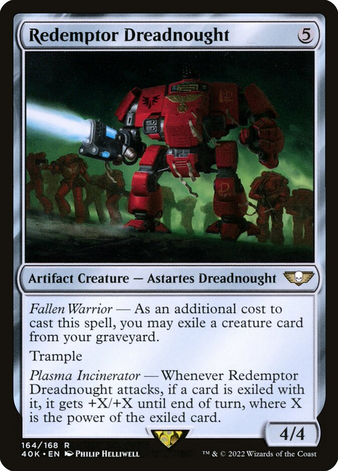 This Is An Image Of The Magic The Gathering Card Redemptor Dreadnought From The Set Warhammer 40,000 Commander - Designed By Artist Philip Helliwell