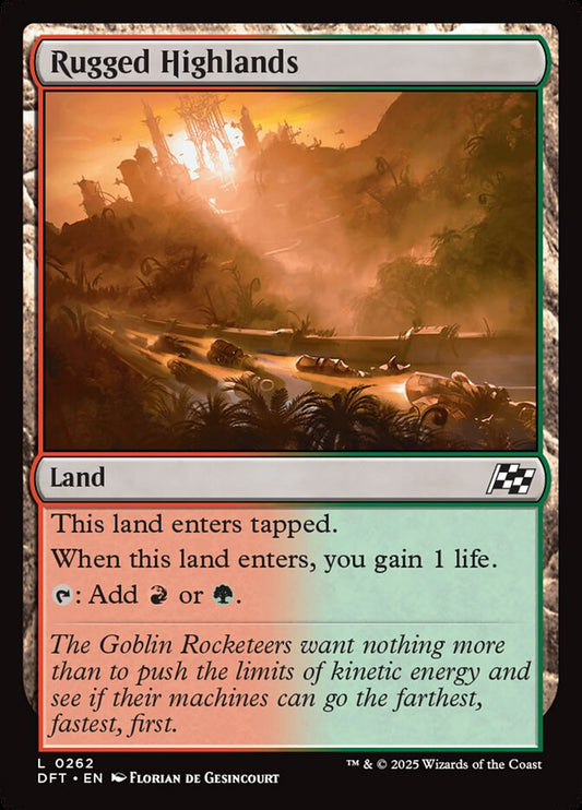This Is An Image Of The Magic The Gathering Card Rugged Highlands From The Set Tarkir: Dragonstorm - Designed By Artist Carlos Palma Cruchaga