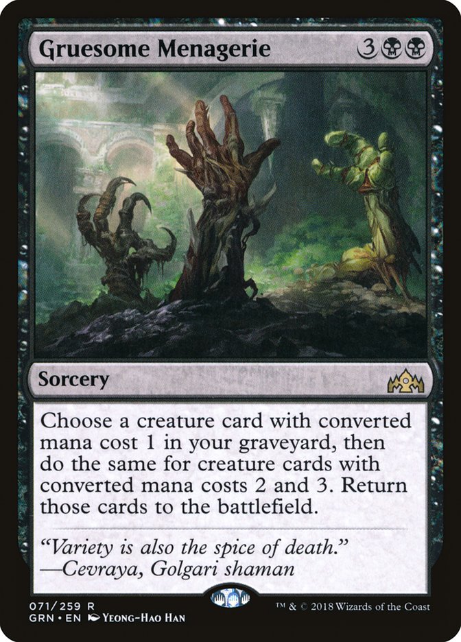 This Is An Image Of The Magic The Gathering Card Gruesome Menagerie From The Set Guilds of Ravnica - Designed By Artist Yeong-Hao Han