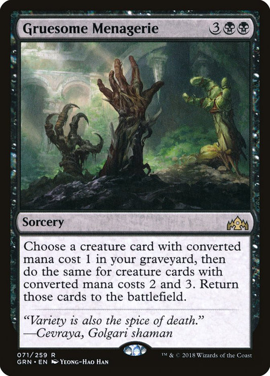 This Is An Image Of The Magic The Gathering Card Gruesome Menagerie From The Set Guilds of Ravnica - Designed By Artist Yeong-Hao Han
