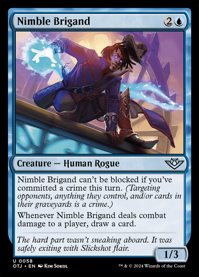 This Is An Image Of The Magic The Gathering Card Nimble Brigand From The Set Outlaws of Thunder Junction - Designed By Artist Kim Sokol