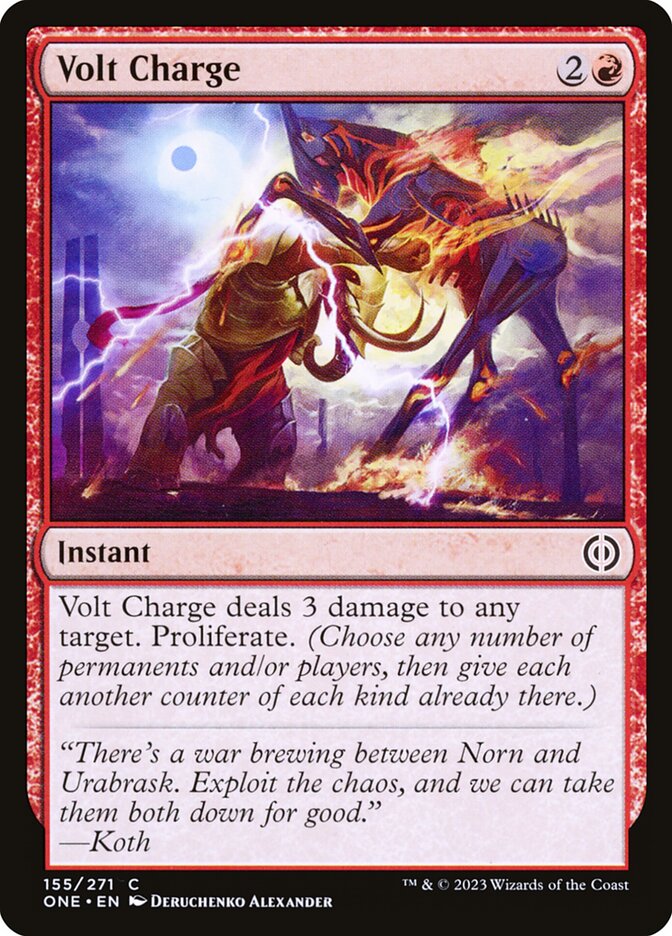 This Is An Image Of The Magic The Gathering Card Volt Charge From The Set Phyrexia: All Will Be One - Designed By Artist Deruchenko Alexander