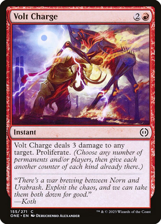 This Is An Image Of The Magic The Gathering Card Volt Charge From The Set Phyrexia: All Will Be One - Designed By Artist Deruchenko Alexander