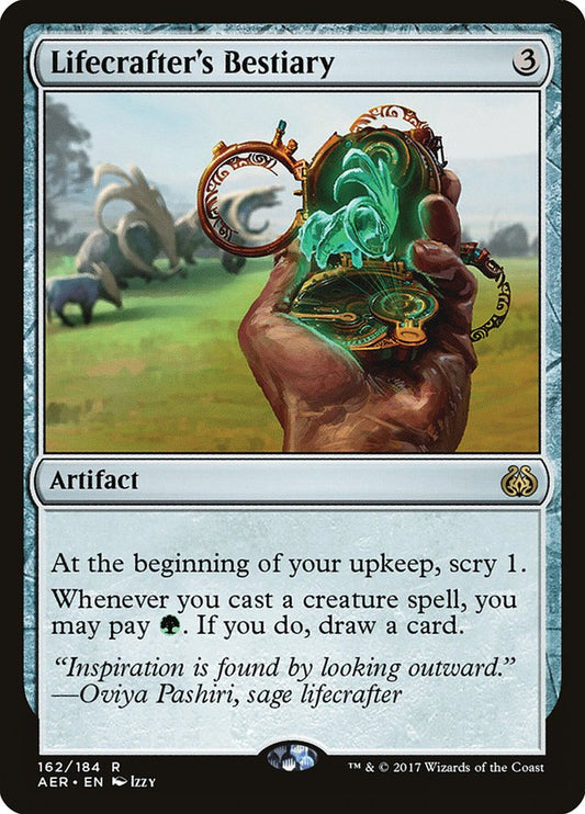 This Is An Image Of The Magic The Gathering Card Lifecrafter's Bestiary From The Set Murders at Karlov Manor Commander - Designed By Artist Izzy