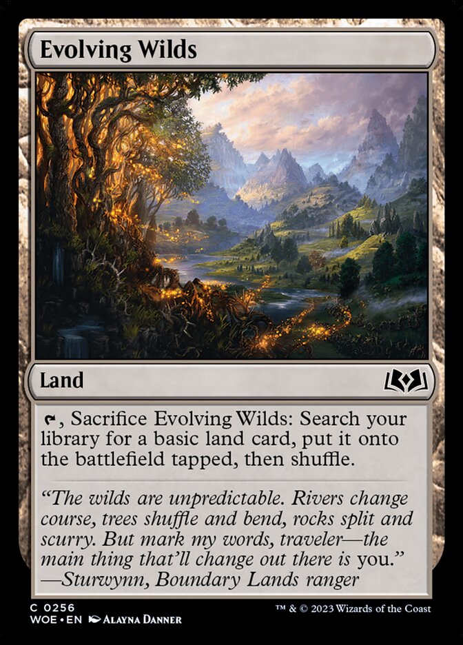 This Is An Image Of The Magic The Gathering Card Evolving Wilds From The Set Tarkir: Dragonstorm - Designed By Artist Leon Tukker