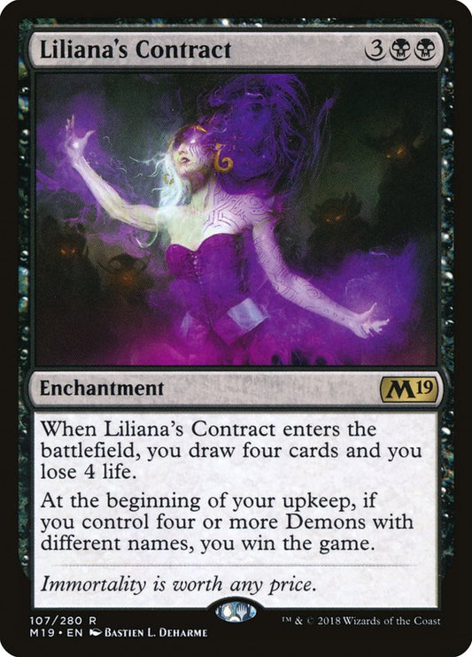 This Is An Image Of The Magic The Gathering Card Liliana's Contract From The Set Core Set 2019 - Designed By Artist Bastien L. Deharme