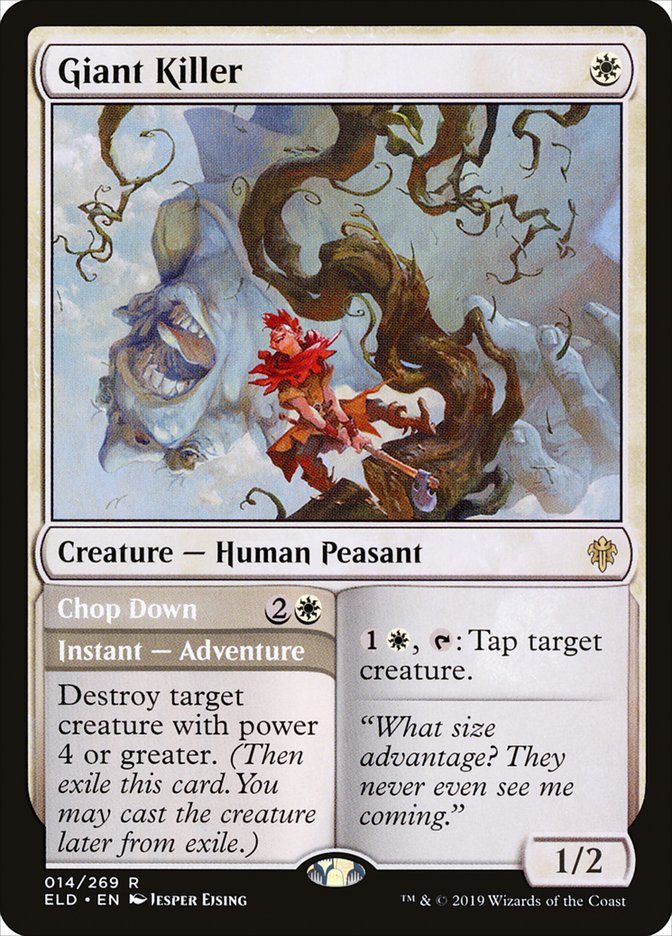 This Is An Image Of The Magic The Gathering Card Giant Killer // Chop Down From The Set Throne of Eldraine - Designed By Artist Jesper Ejsing