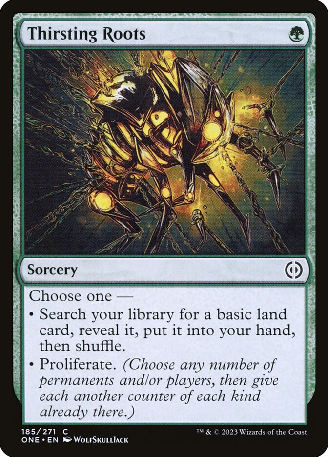 This Is An Image Of The Magic The Gathering Card Thirsting Roots From The Set Phyrexia: All Will Be One - Designed By Artist WolfSkullJack