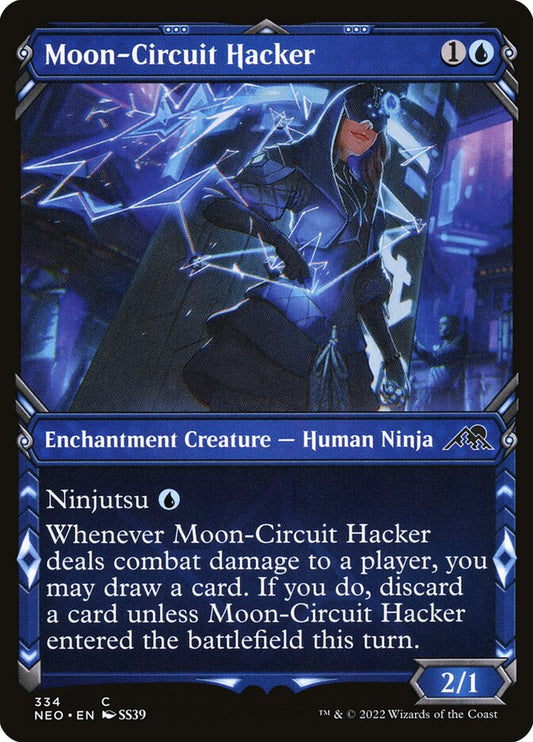 This Is An Image Of The Magic The Gathering Card Moon-Circuit Hacker From The Set Kamigawa: Neon Dynasty - Designed By Artist Tia Masic