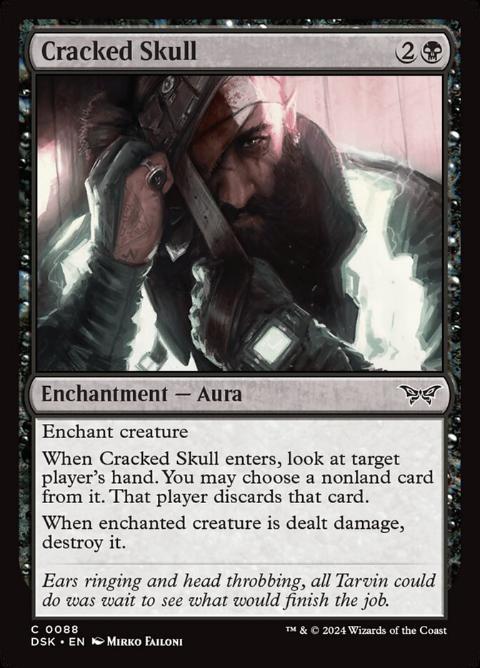 This Is An Image Of The Magic The Gathering Card Cracked Skull From The Set Duskmourn: House of Horror - Designed By Artist Mirko Failoni