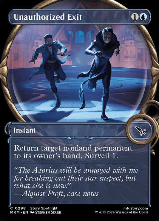This Is An Image Of The Magic The Gathering Card Unauthorized Exit From The Set Murders at Karlov Manor - Designed By Artist Andreas Zafiratos