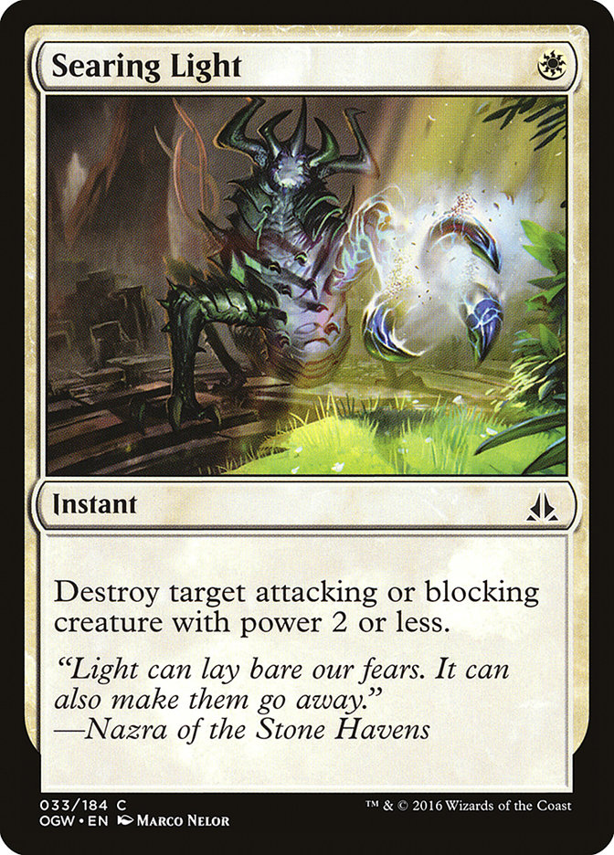 This Is An Image Of The Magic The Gathering Card Searing Light From The Set Oath of the Gatewatch - Designed By Artist Marco Nelor