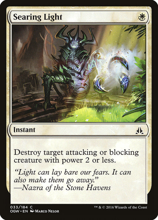 This Is An Image Of The Magic The Gathering Card Searing Light From The Set Oath of the Gatewatch - Designed By Artist Marco Nelor