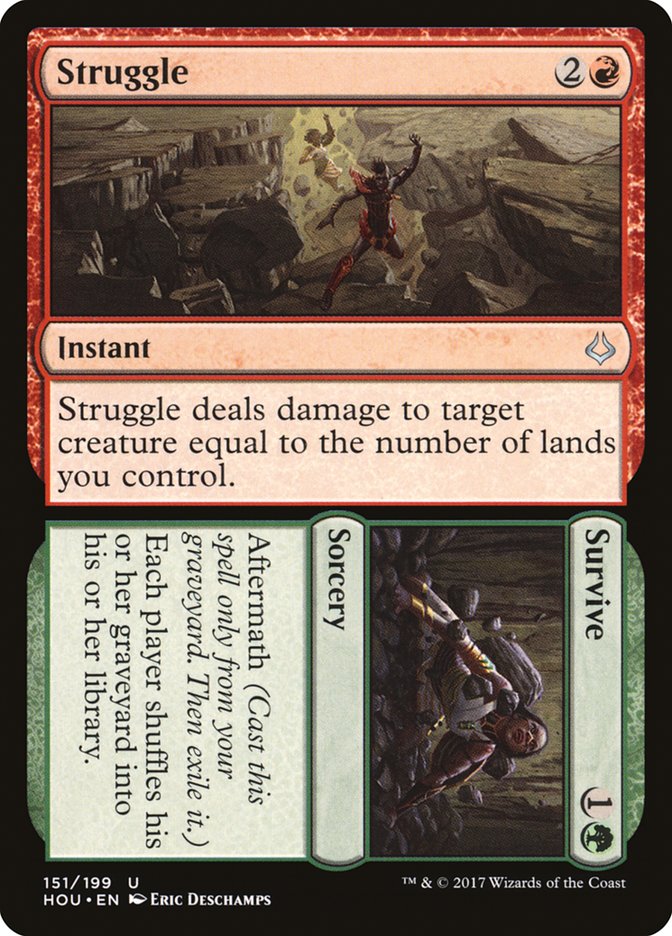 This Is An Image Of The Magic The Gathering Card Struggle // Survive From The Set March of the Machine Commander - Designed By Artist Eric Deschamps