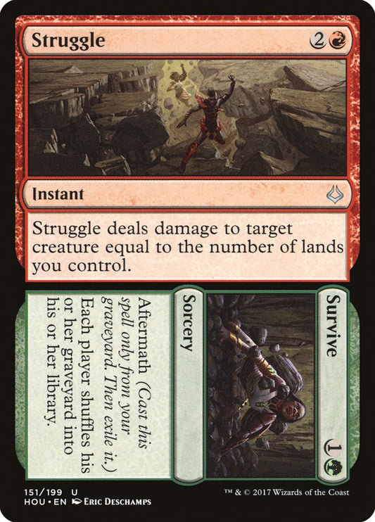 This Is An Image Of The Magic The Gathering Card Struggle // Survive From The Set March of the Machine Commander - Designed By Artist Eric Deschamps