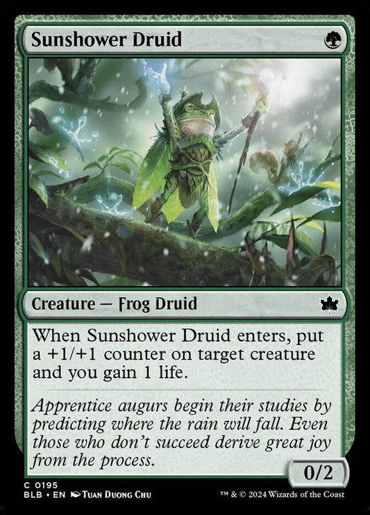 This Is An Image Of The Magic The Gathering Card Sunshower Druid From The Set Bloomburrow - Designed By Artist Tuan Duong Chu
