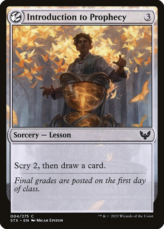 This Is An Image Of The Magic The Gathering Card Introduction to Prophecy From The Set Strixhaven: School of Mages - Designed By Artist Micah Epstein