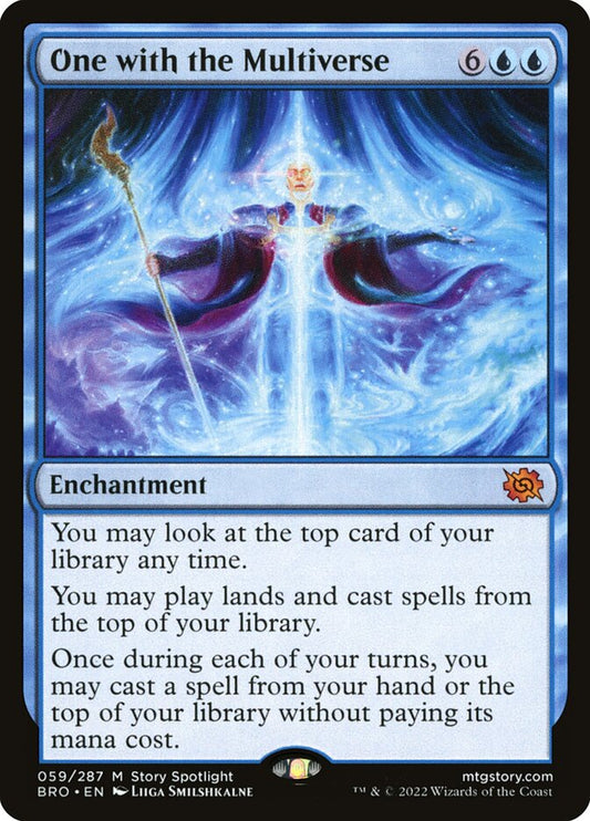 This Is An Image Of The Magic The Gathering Card One with the Multiverse From The Set Duskmourn: House of Horror Commander - Designed By Artist Liiga Smilshkalne