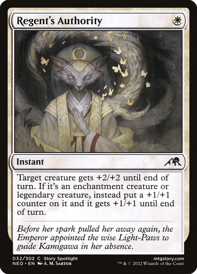 This Is An Image Of The Magic The Gathering Card Regent's Authority From The Set Kamigawa: Neon Dynasty - Designed By Artist A. M. Sartor