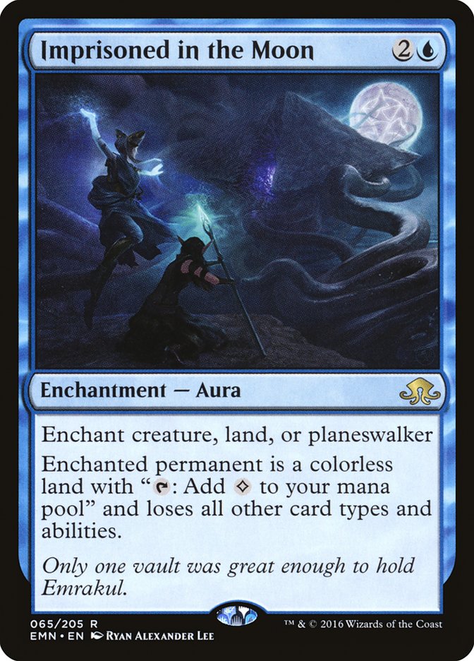 This Is An Image Of The Magic The Gathering Card Imprisoned in the Moon From The Set Innistrad Remastered - Designed By Artist Ryan Alexander Lee