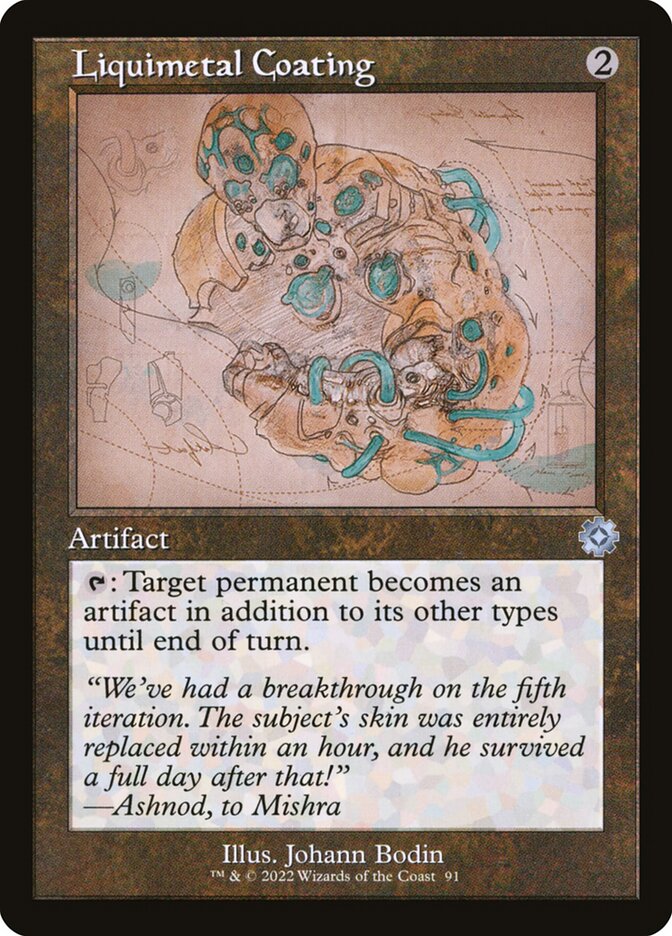 This Is An Image Of The Magic The Gathering Card Liquimetal Coating From The Set Commander Anthology Volume II - Designed By Artist Johann Bodin
