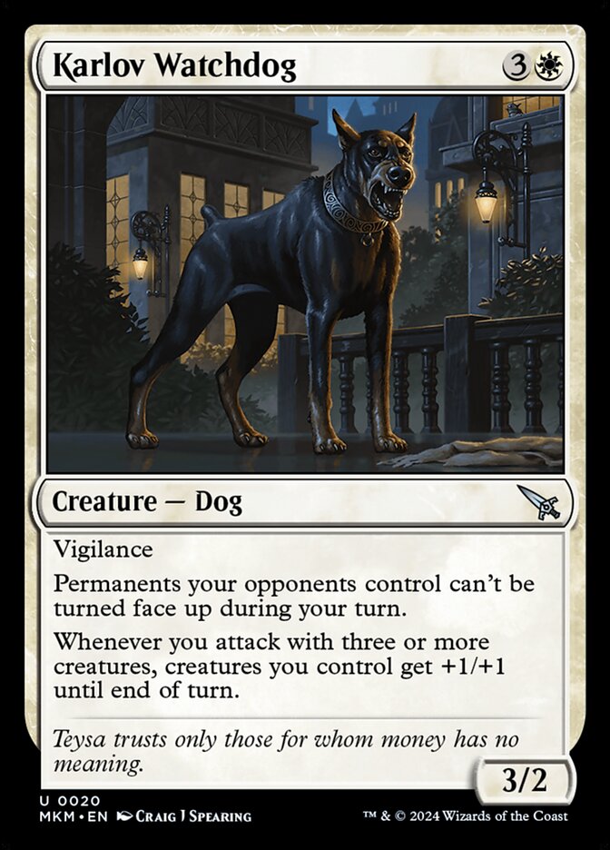 This Is An Image Of The Magic The Gathering Card Karlov Watchdog From The Set Murders at Karlov Manor - Designed By Artist Craig J Spearing