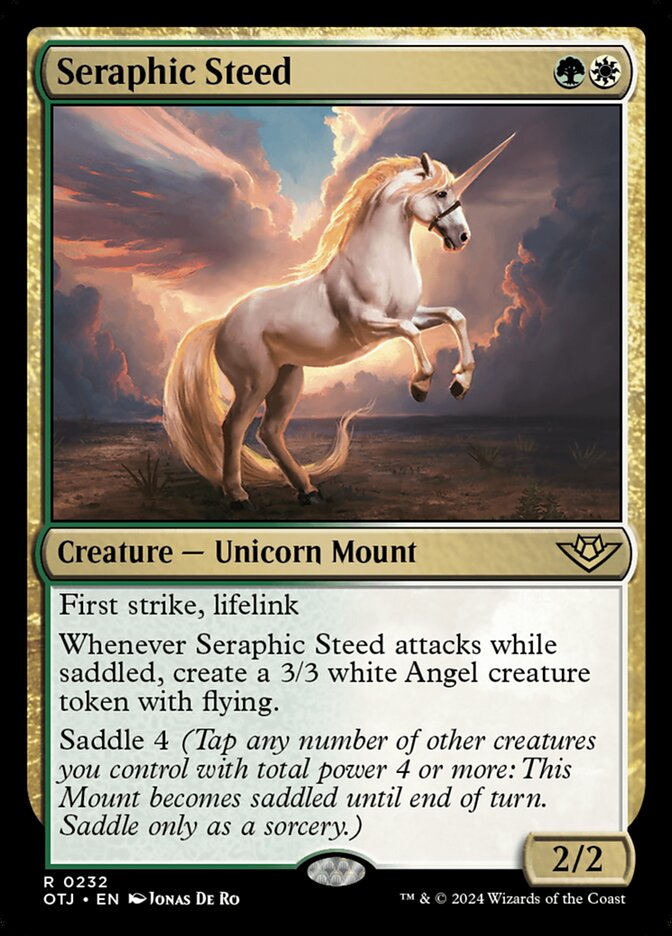 This Is An Image Of The Magic The Gathering Card Seraphic Steed From The Set Outlaws of Thunder Junction - Designed By Artist Jonas De Ro