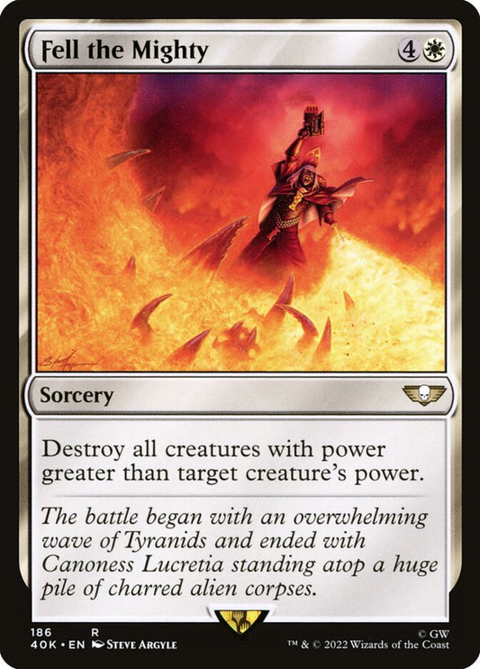 This Is An Image Of The Magic The Gathering Card Fell the Mighty From The Set Murders at Karlov Manor Commander - Designed By Artist Raymond Swanland