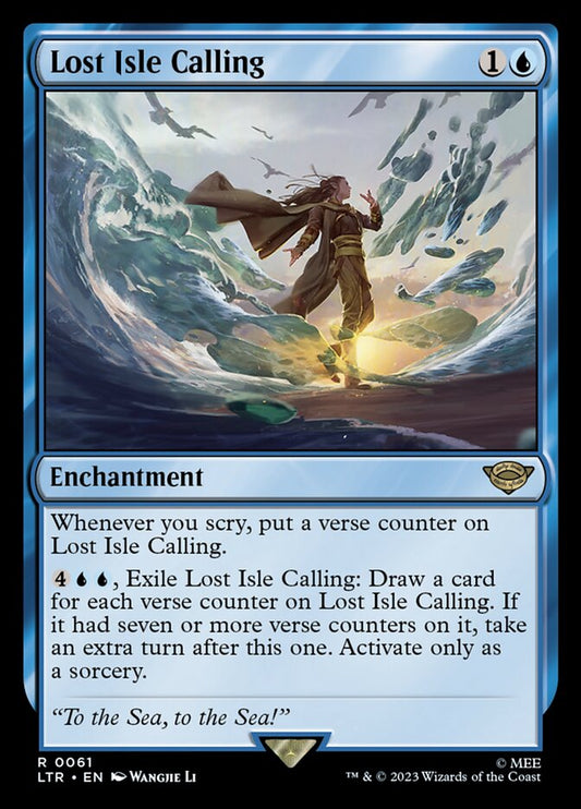This Is An Image Of The Magic The Gathering Card Lost Isle Calling From The Set The Lord of the Rings: Tales of Middle-earth - Designed By Artist Wangjie Li