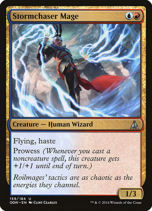 This Is An Image Of The Magic The Gathering Card Stormchaser Mage From The Set Oath of the Gatewatch - Designed By Artist Clint Cearley