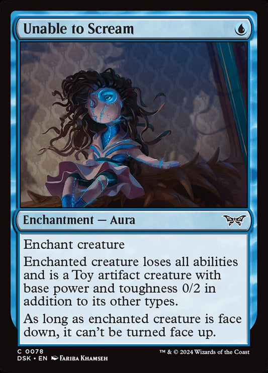 This Is An Image Of The Magic The Gathering Card Unable to Scream From The Set Duskmourn: House of Horror - Designed By Artist Fariba Khamseh