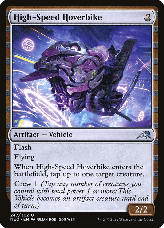 This Is An Image Of The Magic The Gathering Card High-Speed Hoverbike From The Set Kamigawa: Neon Dynasty - Designed By Artist Julian Kok Joon Wen