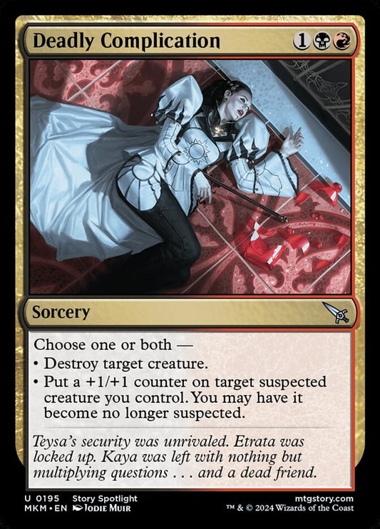 This Is An Image Of The Magic The Gathering Card Deadly Complication From The Set Murders at Karlov Manor - Designed By Artist Jodie Muir