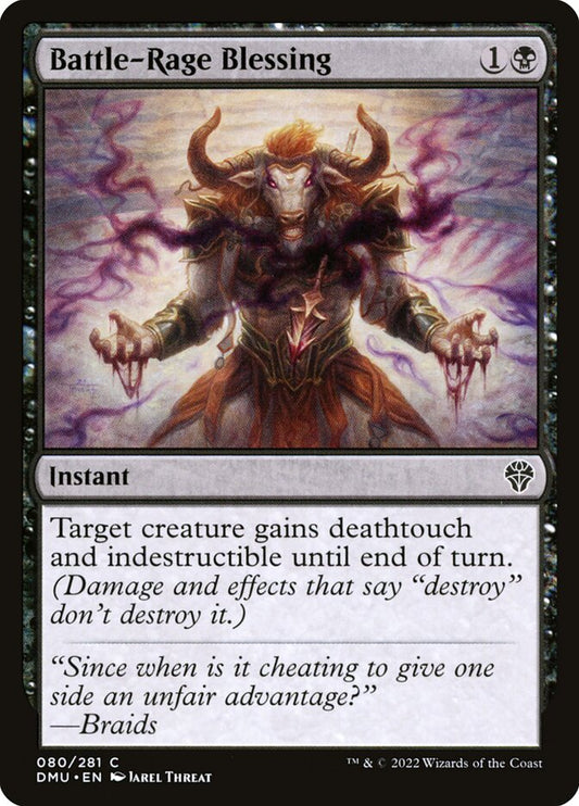 This Is An Image Of The Magic The Gathering Card Battle-Rage Blessing From The Set Dominaria United - Designed By Artist Jarel Threat