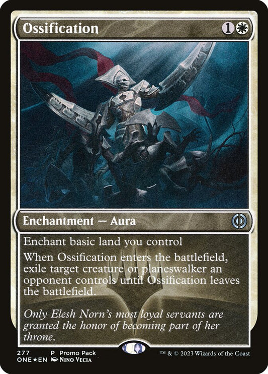 This Is An Image Of The Magic The Gathering Card Ossification From The Set Phyrexia: All Will Be One - Designed By Artist Nino Vecia