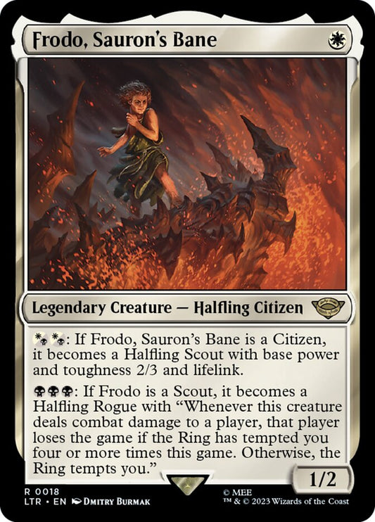 This Is An Image Of The Magic The Gathering Card Frodo, Sauron's Bane From The Set The Lord of the Rings: Tales of Middle-earth - Designed By Artist Dmitry Burmak