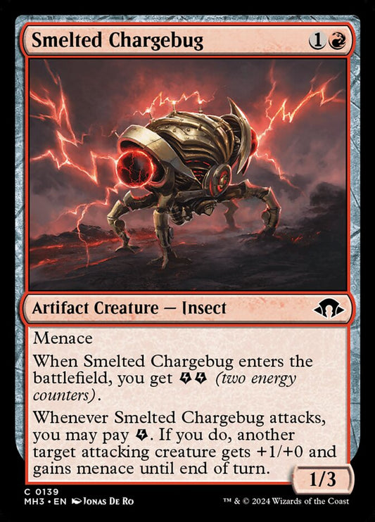 This Is An Image Of The Magic The Gathering Card Smelted Chargebug From The Set Modern Horizons 3 - Designed By Artist Jonas De Ro