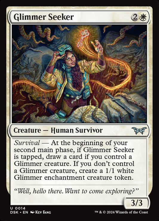 This Is An Image Of The Magic The Gathering Card Glimmer Seeker From The Set Duskmourn: House of Horror - Designed By Artist Kev Fang