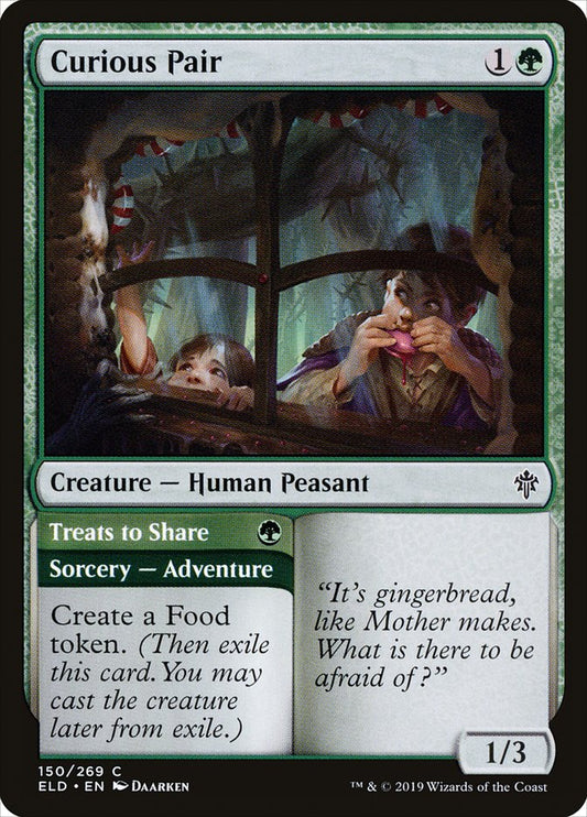 This Is An Image Of The Magic The Gathering Card Curious Pair // Treats to Share From The Set Throne of Eldraine - Designed By Artist Daarken