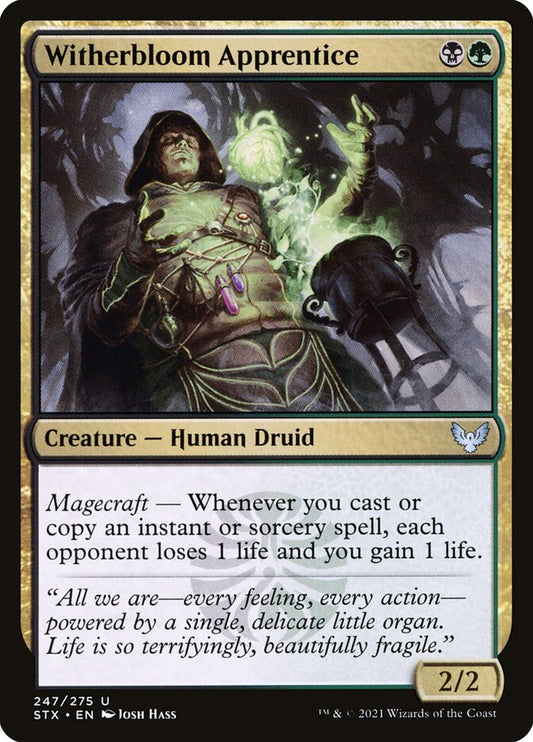 This Is An Image Of The Magic The Gathering Card Witherbloom Apprentice From The Set Strixhaven: School of Mages - Designed By Artist Josh Hass