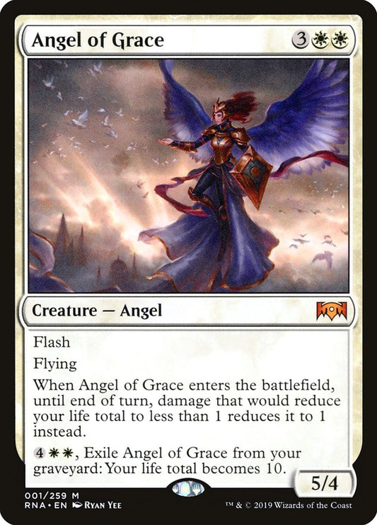 This Is An Image Of The Magic The Gathering Card Angel of Grace From The Set Ravnica Allegiance - Designed By Artist Ryan Yee