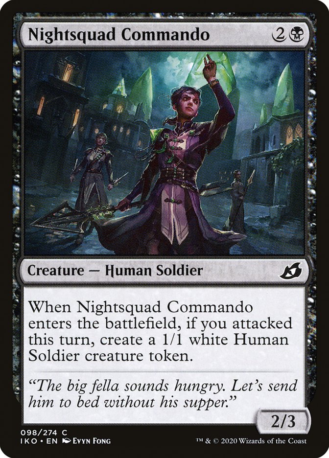This Is An Image Of The Magic The Gathering Card Nightsquad Commando From The Set Ikoria: Lair of Behemoths - Designed By Artist Evyn Fong