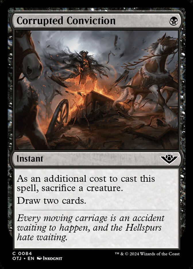This Is An Image Of The Magic The Gathering Card Corrupted Conviction From The Set Outlaws of Thunder Junction - Designed By Artist Inkognit